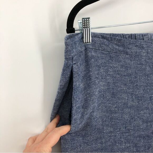 Old Navy Harper Pull On Linen Pants Womens 14 Blue Pockets Stretch Waist - Picture 2 of 11